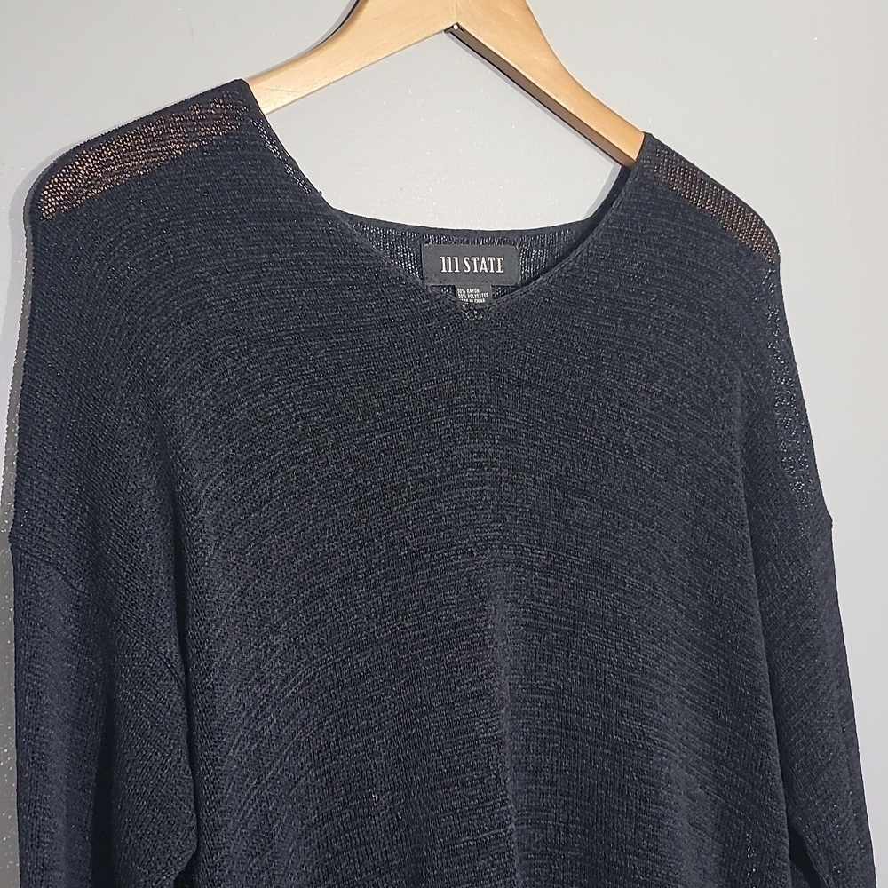 111 State Oversized Sheer Black Knit Tunic Top